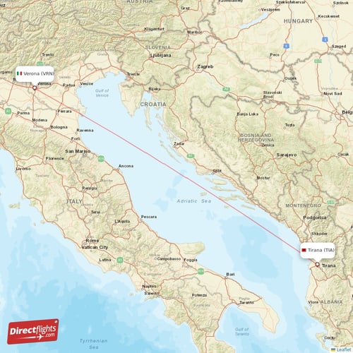Tirana - Verona direct flight map