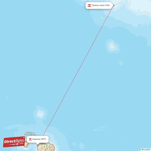 Tikehau Atoll - Papeete direct flight map