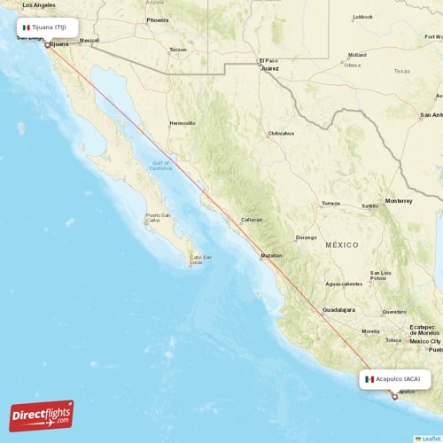 Tijuana - Acapulco direct flight map