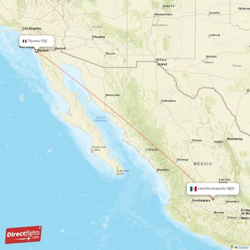 Tijuana - Leon/Guanajuato direct flight map