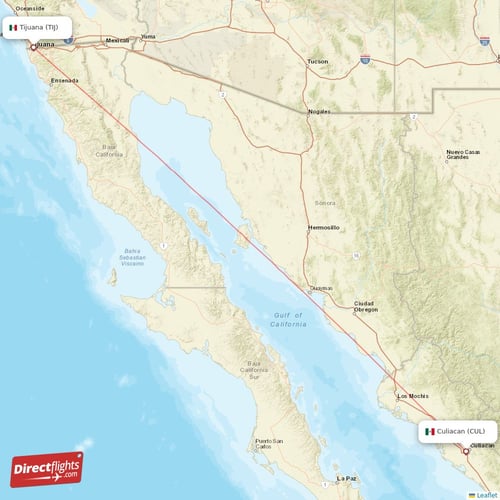 Tijuana - Culiacan direct flight map