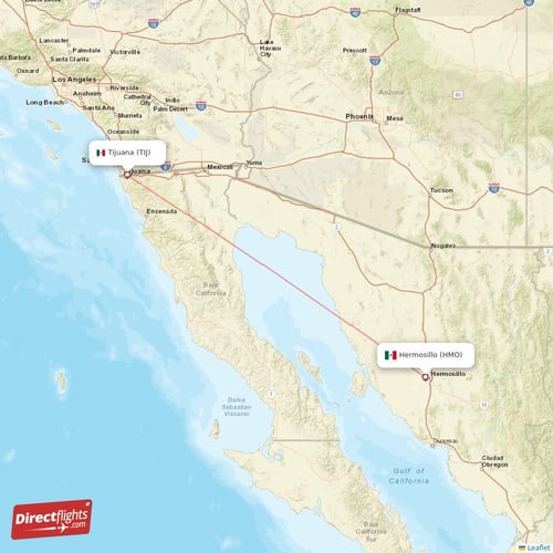 Tijuana - Hermosillo direct flight map