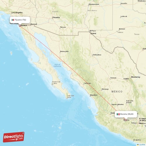 Tijuana - Morelia direct flight map