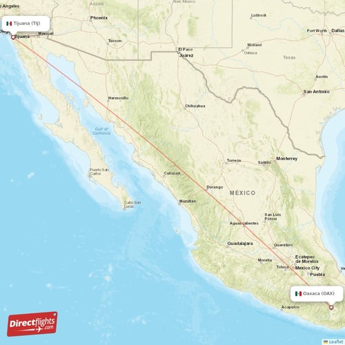 Tijuana - Oaxaca direct flight map