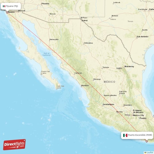 Tijuana - Puerto Escondido direct flight map