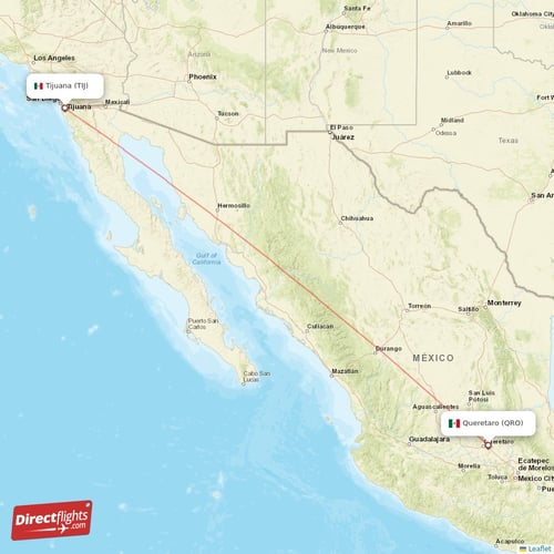 Tijuana - Queretaro direct flight map