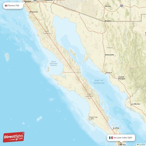 Tijuana - San Jose Cabo direct flight map