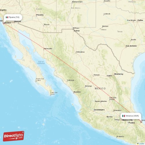 Tijuana - Veracruz direct flight map