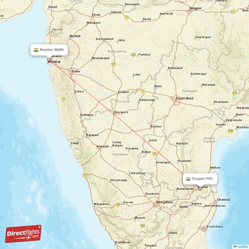 Tirupati - Mumbai direct flight map