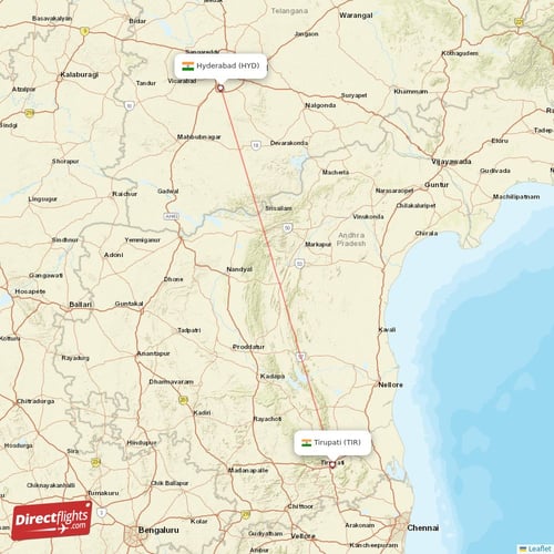 Tirupati - Hyderabad direct flight map