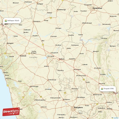 Tirupati - Kolhapur direct flight map