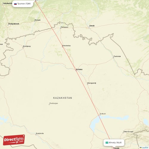 Tyumen - Almaty direct flight map