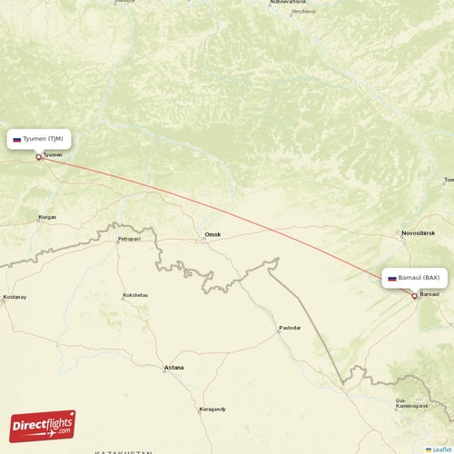 Tyumen - Barnaul direct flight map