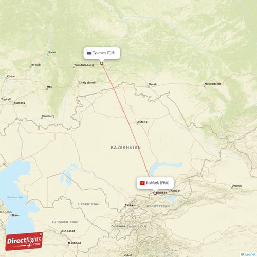 Tyumen - Bishkek direct flight map