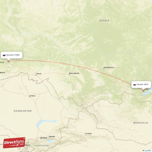 Tyumen - Irkutsk direct flight map