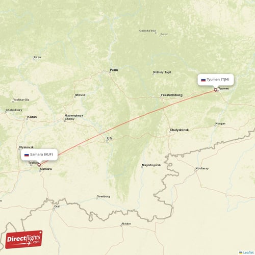 Tyumen - Samara direct flight map