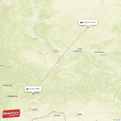 Tyumen - Nojabrxsk direct flight map