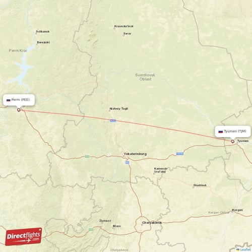 Tyumen - Perm direct flight map