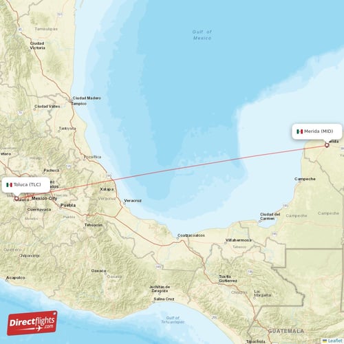 Toluca - Merida direct flight map