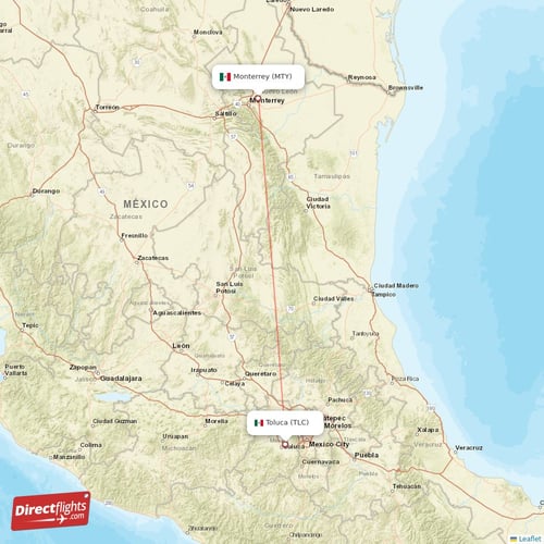 Toluca - Monterrey direct flight map