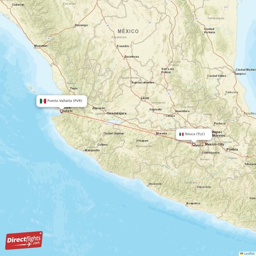 Toluca - Puerto Vallarta direct flight map