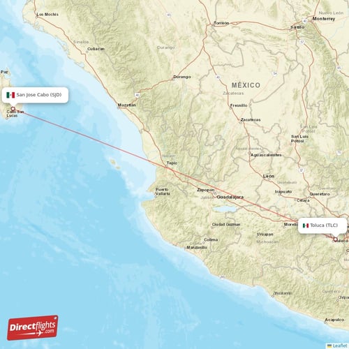 Toluca - San Jose Cabo direct flight map