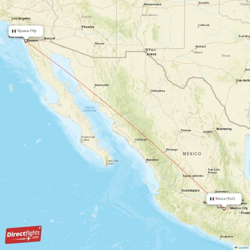 Toluca - Tijuana direct flight map