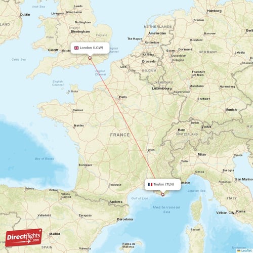 Toulon - London direct flight map