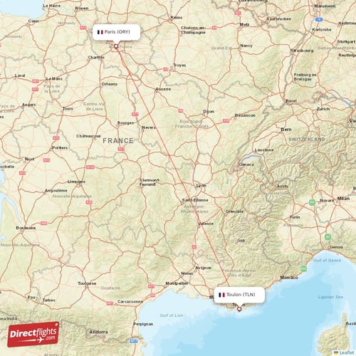 Toulon - Paris direct flight map