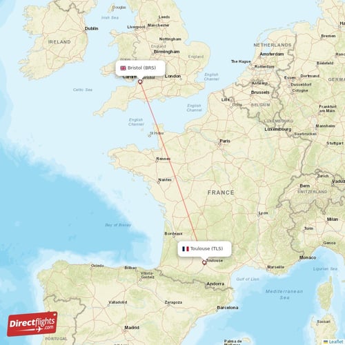 Toulouse - Bristol direct flight map