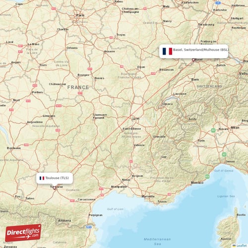 Toulouse - Basel, Switzerland/Mulhouse direct flight map
