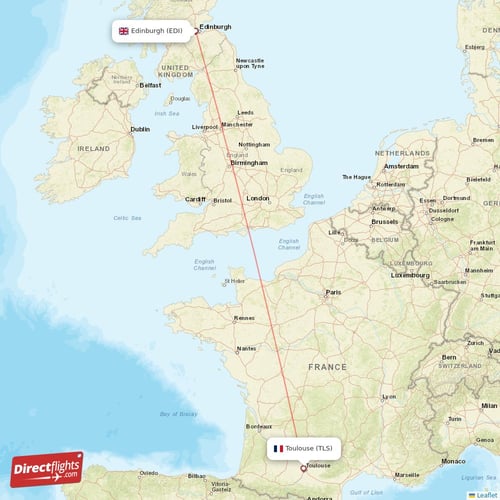 Toulouse - Edinburgh direct flight map