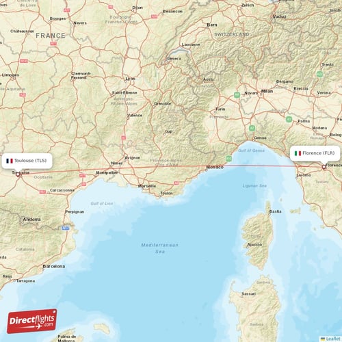 Toulouse - Florence direct flight map