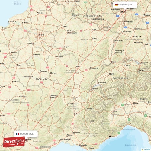 Toulouse - Frankfurt direct flight map