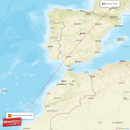 Toulouse - Puerto del Rosario direct flight map