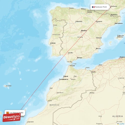 Toulouse - Las Palmas direct flight map