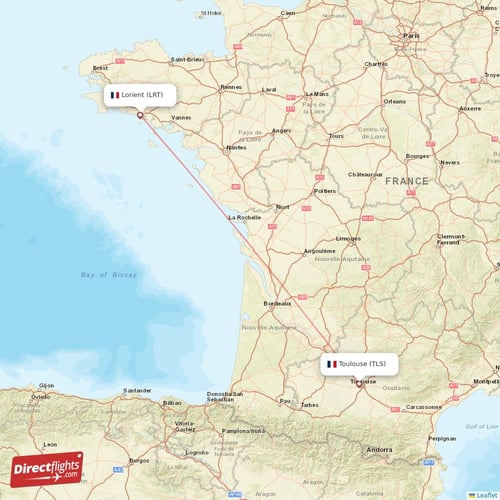 Toulouse - Lorient direct flight map
