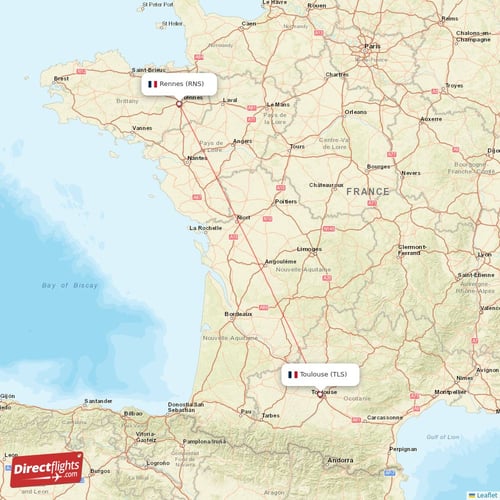 Toulouse - Rennes direct flight map