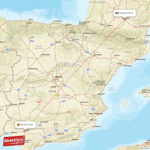 Toulouse - Sevilla direct flight map