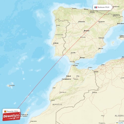Toulouse - Tenerife direct flight map