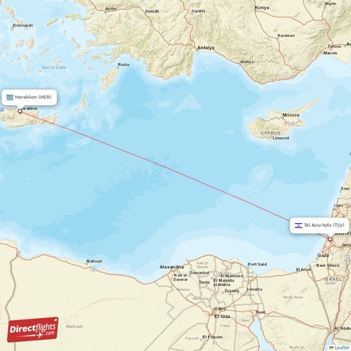 Tel Aviv-Yafo - Heraklion direct flight map
