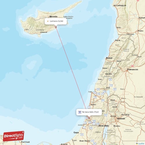 Tel Aviv-Yafo - Larnaca direct flight map