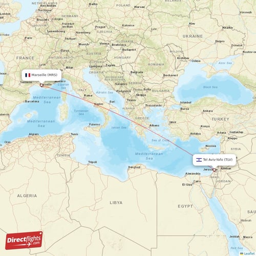Tel Aviv-Yafo - Marseille direct flight map