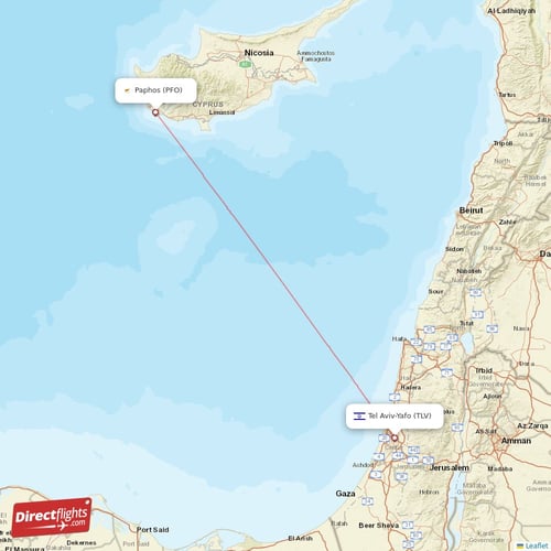 Tel Aviv-Yafo - Paphos direct flight map