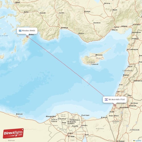Tel Aviv-Yafo - Rhodes direct flight map