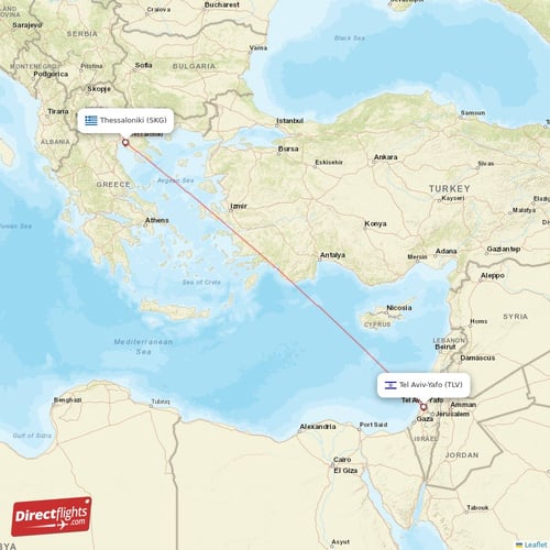 Tel Aviv-Yafo - Thessaloniki direct flight map