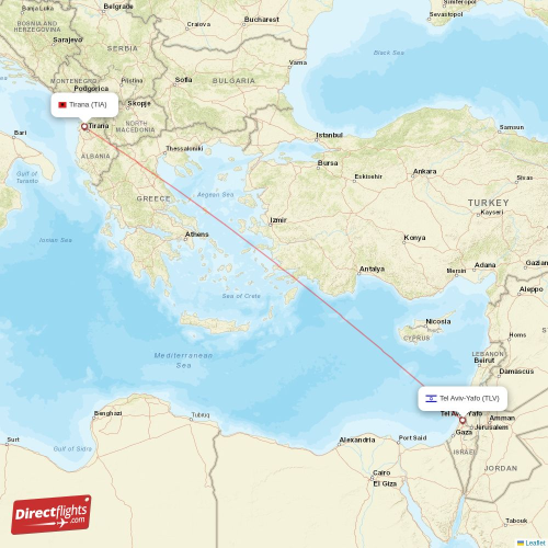 Tel Aviv-Yafo - Tirana direct flight map