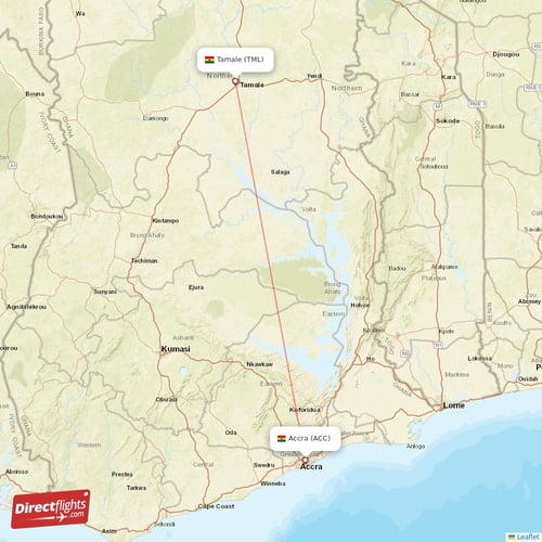 Tamale - Accra direct flight map