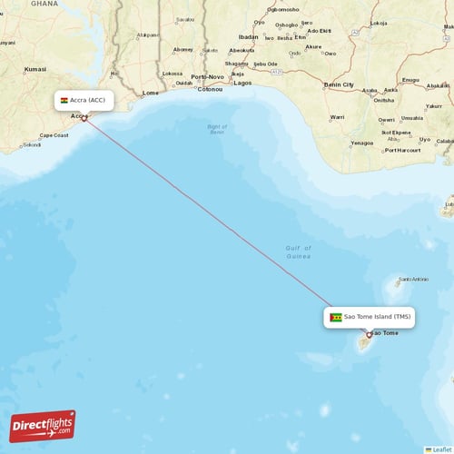 Sao Tome Island - Accra direct flight map