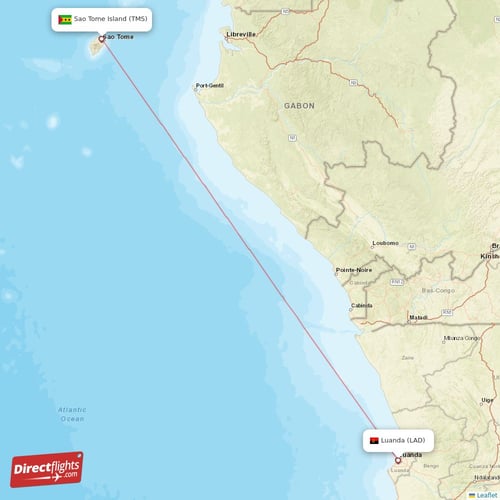 Sao Tome Island - Luanda direct flight map